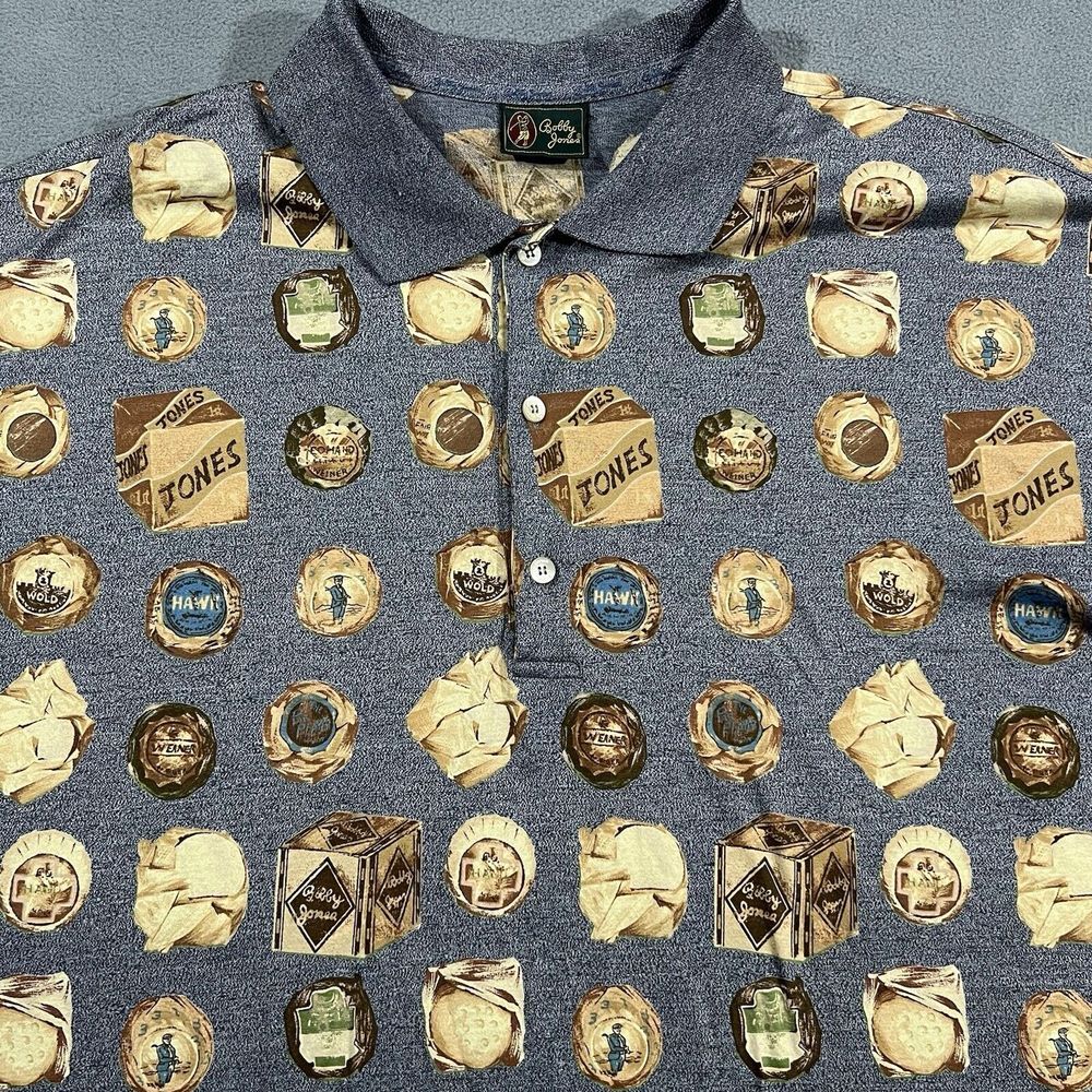Vintage Golf Balls Polo Shirt Bobby‎ Jones Mens XL Gray Geometric Made in Italy
